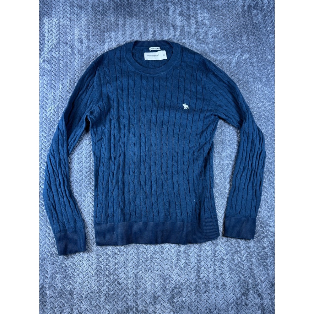Abercrombie & Fitch Blue Cable Knit Cotton Cashmere Moose Logo Sweater Womens XS
